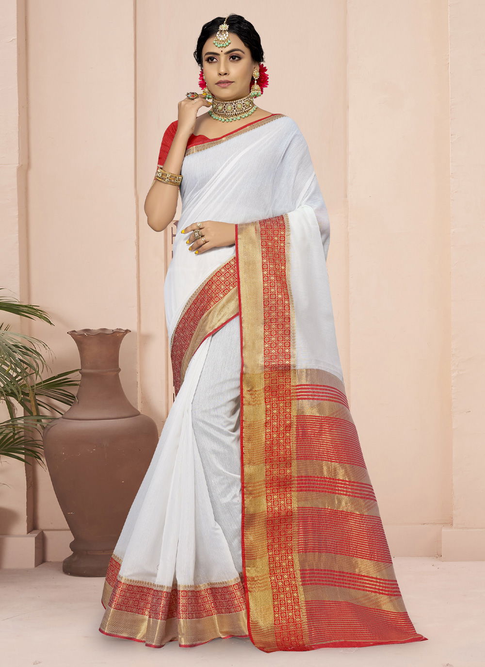 Sangam Red Chili Fancy Festive Wear Cotton Latest Saree Collection